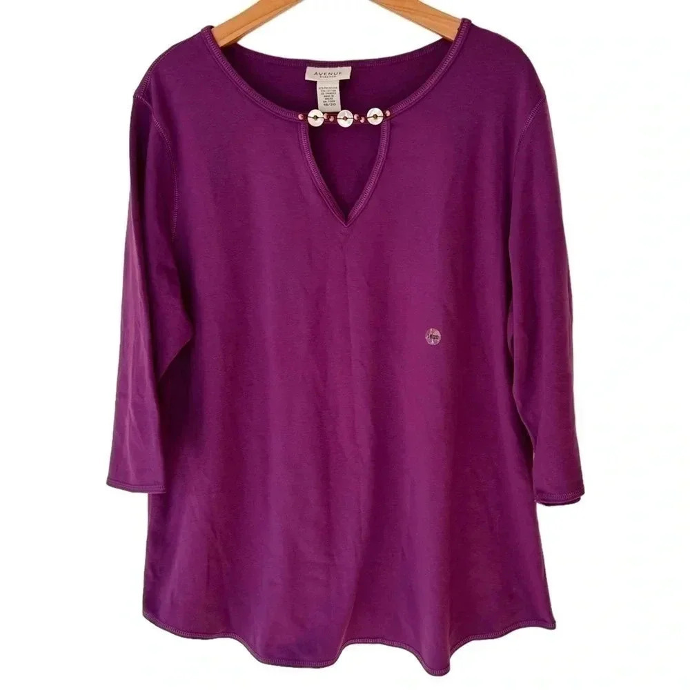 Avenue Top 18/20 Purple Keyhole Beaded 3/4 Sleeve Stretch Knit - Picture 5 of 6